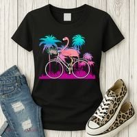 Let's Get Flocked Up Flamingo Riding A Bike Women's T-Shirt thumb 3