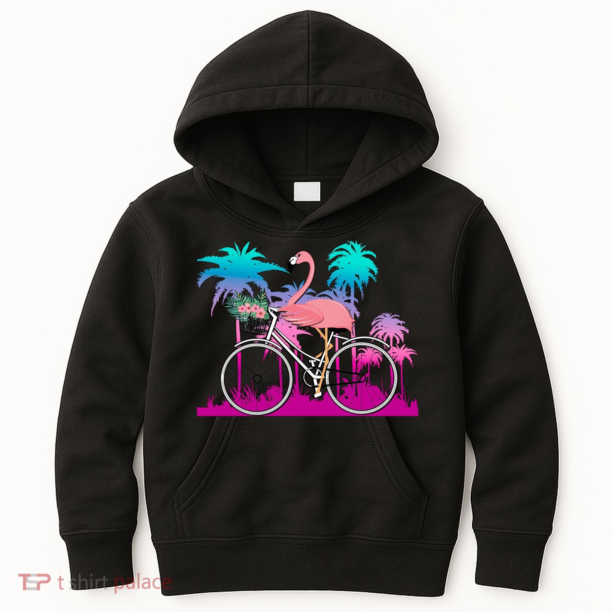 Let's Get Flocked Up Flamingo Riding A Bike Kids Hoodie