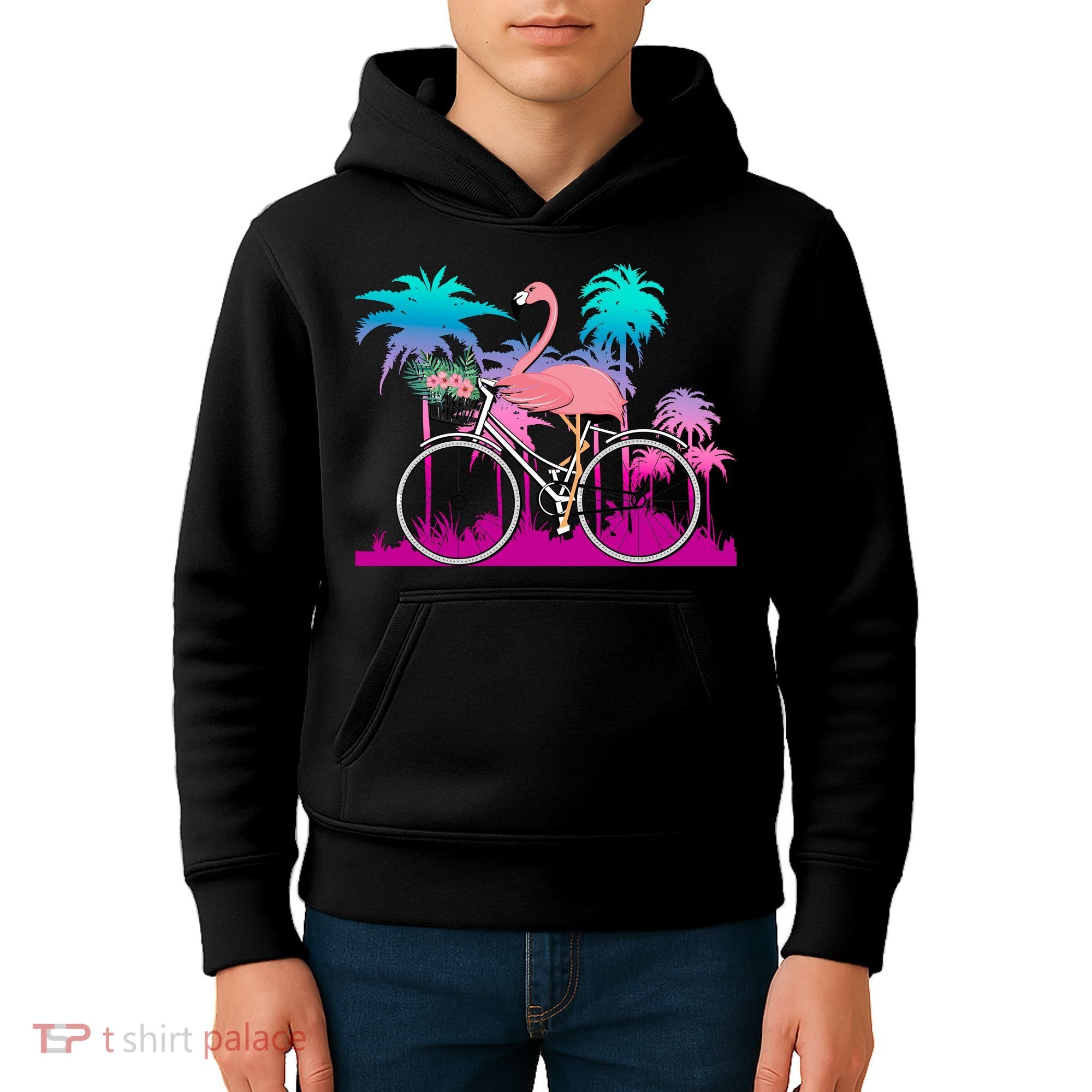 Let's Get Flocked Up Flamingo Riding A Bike Kids Hoodie