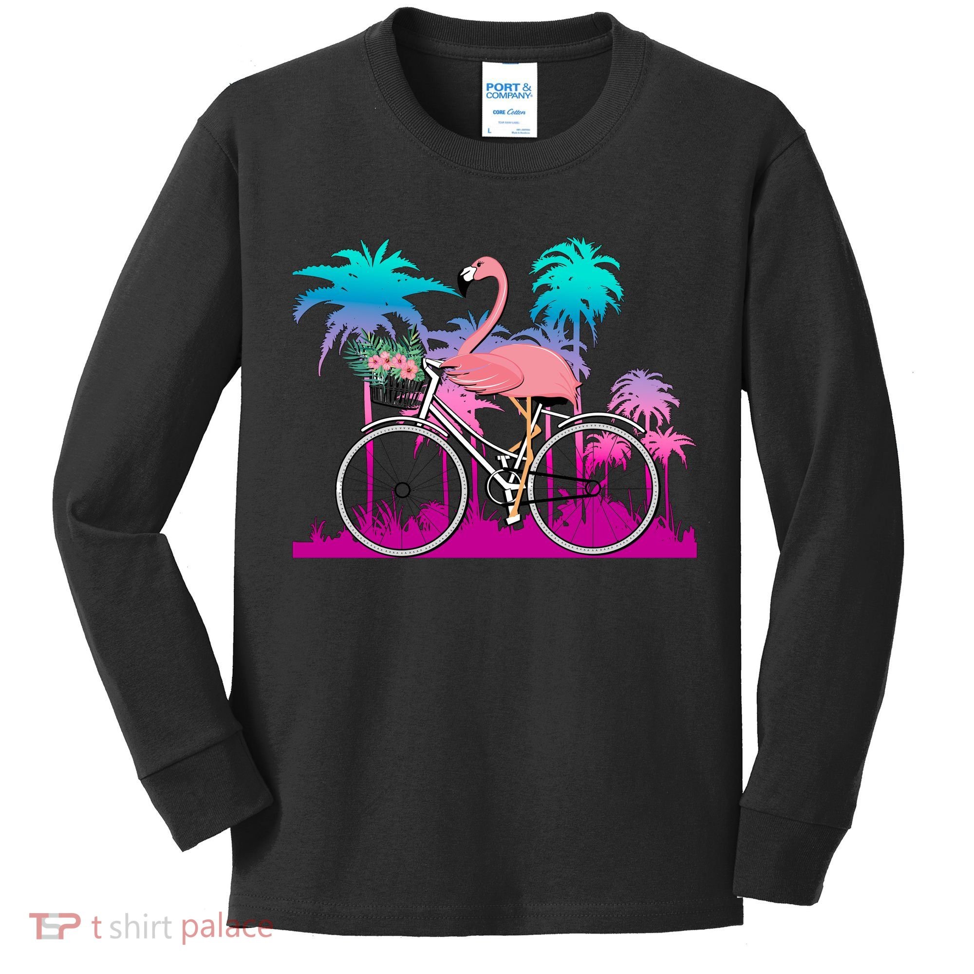 Let's Get Flocked Up Flamingo Riding A Bike Kids Long Sleeve Shirt
