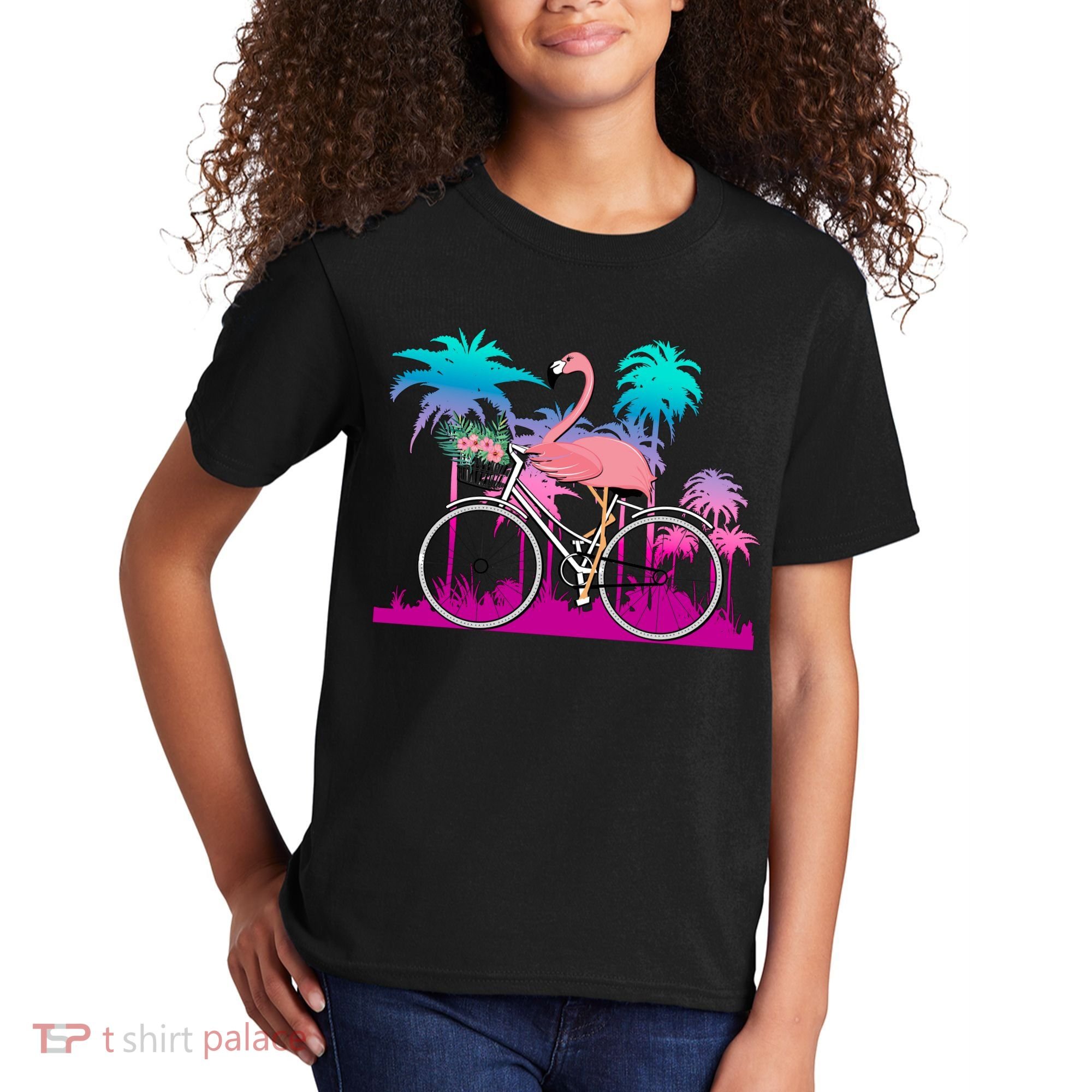 Let's Get Flocked Up Flamingo Riding A Bike Kids T-Shirt