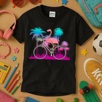 Let's Get Flocked Up Flamingo Riding A Bike Kids T-Shirt thumb 3