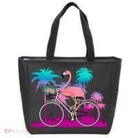 Let's Get Flocked Up Flamingo Riding A Bike Tote Bag thumb 0