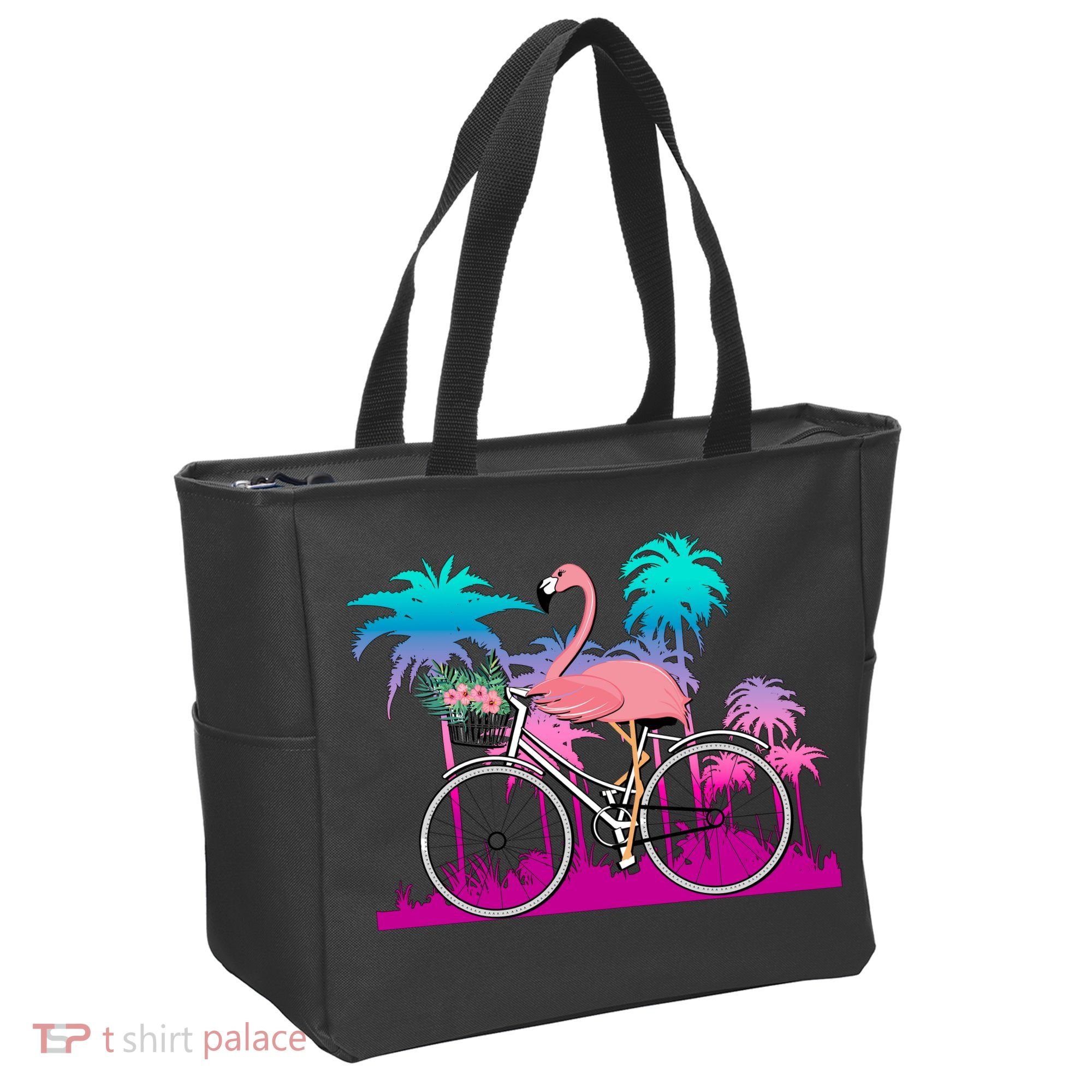 Let's Get Flocked Up Flamingo Riding A Bike Tote Bag