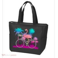 Let's Get Flocked Up Flamingo Riding A Bike Tote Bag thumb 3