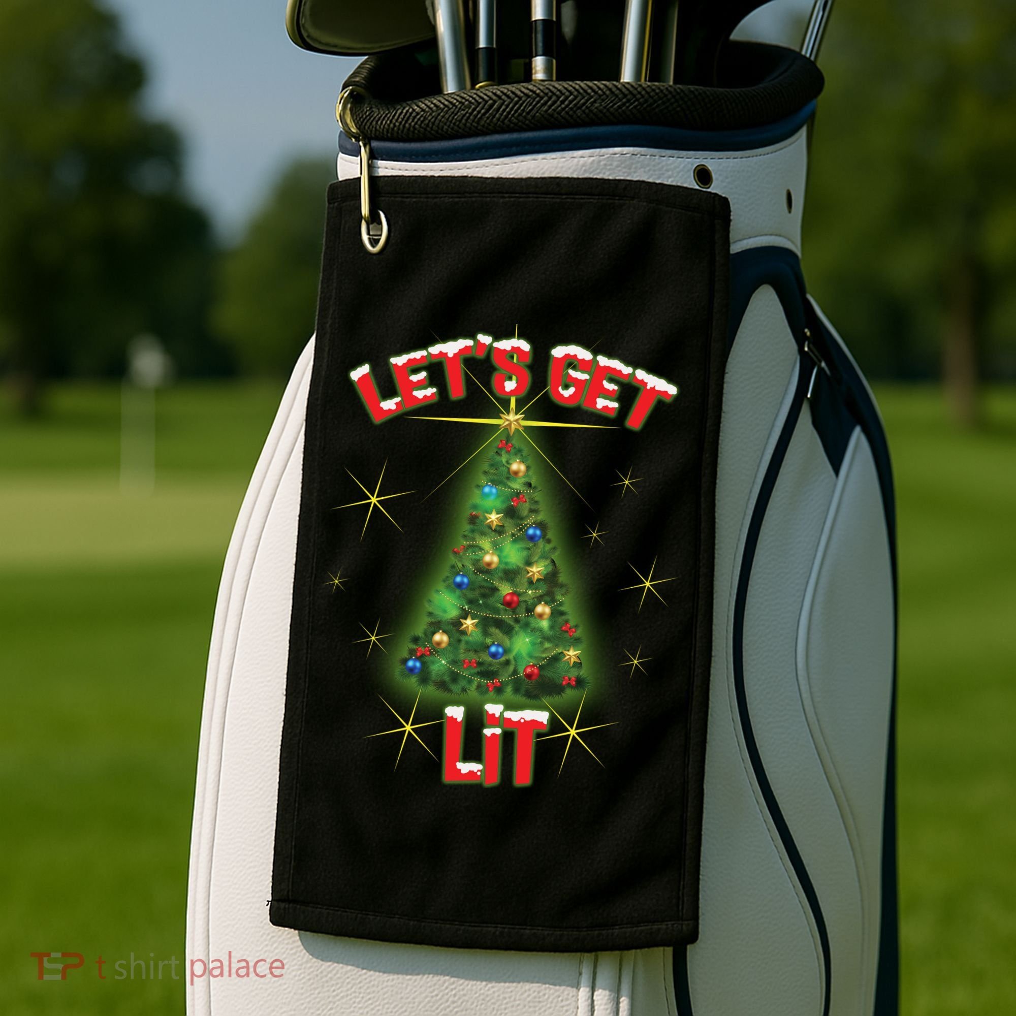 Let's Get Lit Christmas Tree Golf Towel