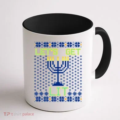 Let's Get Lit Funny Hanukkah Ugly Coffee Mug back