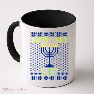 Let's Get Lit Funny Hanukkah Ugly Coffee Mug