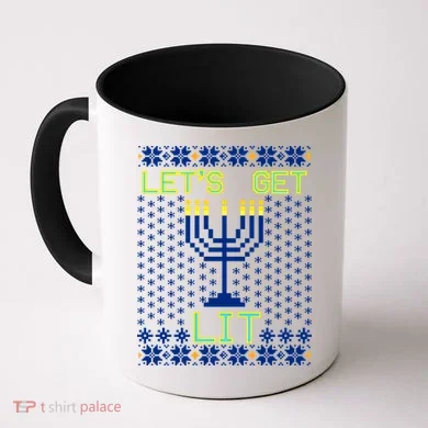 Let's Get Lit Funny Hanukkah Ugly Coffee Mug