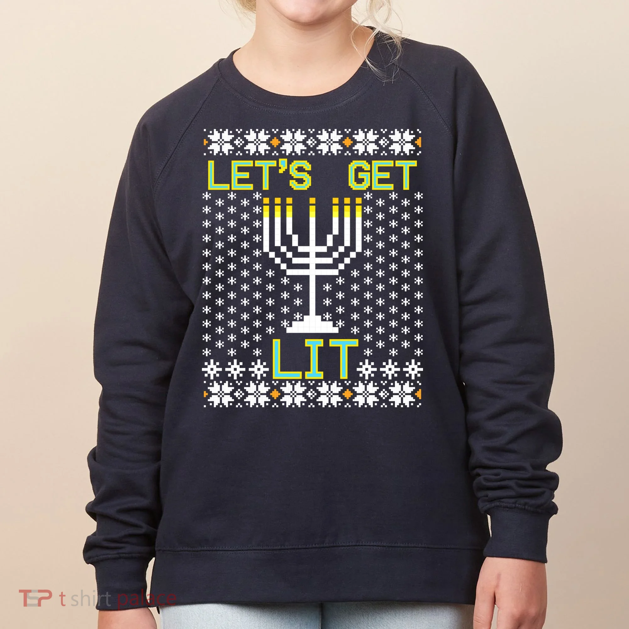 Let's Get Lit Funny Hanukkah Ugly Women's Sweatshirt