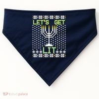 Let's Get Lit Funny Hanukkah Ugly USA-Made Doggie Bandana thumb 0