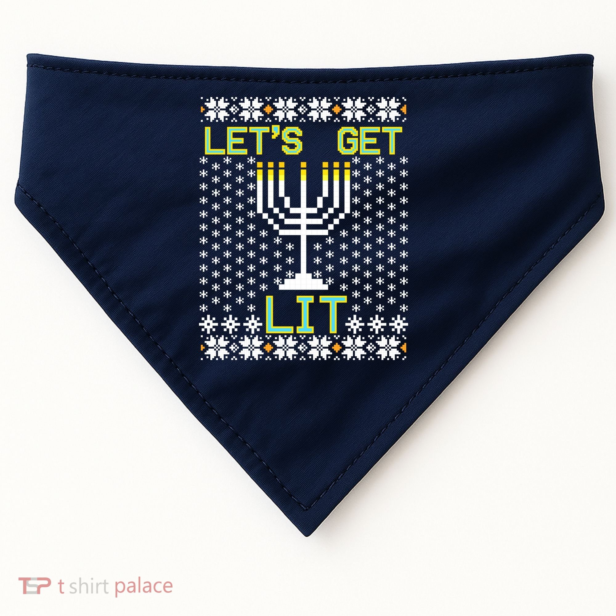 Let's Get Lit Funny Hanukkah Ugly USA-Made Doggie Bandana