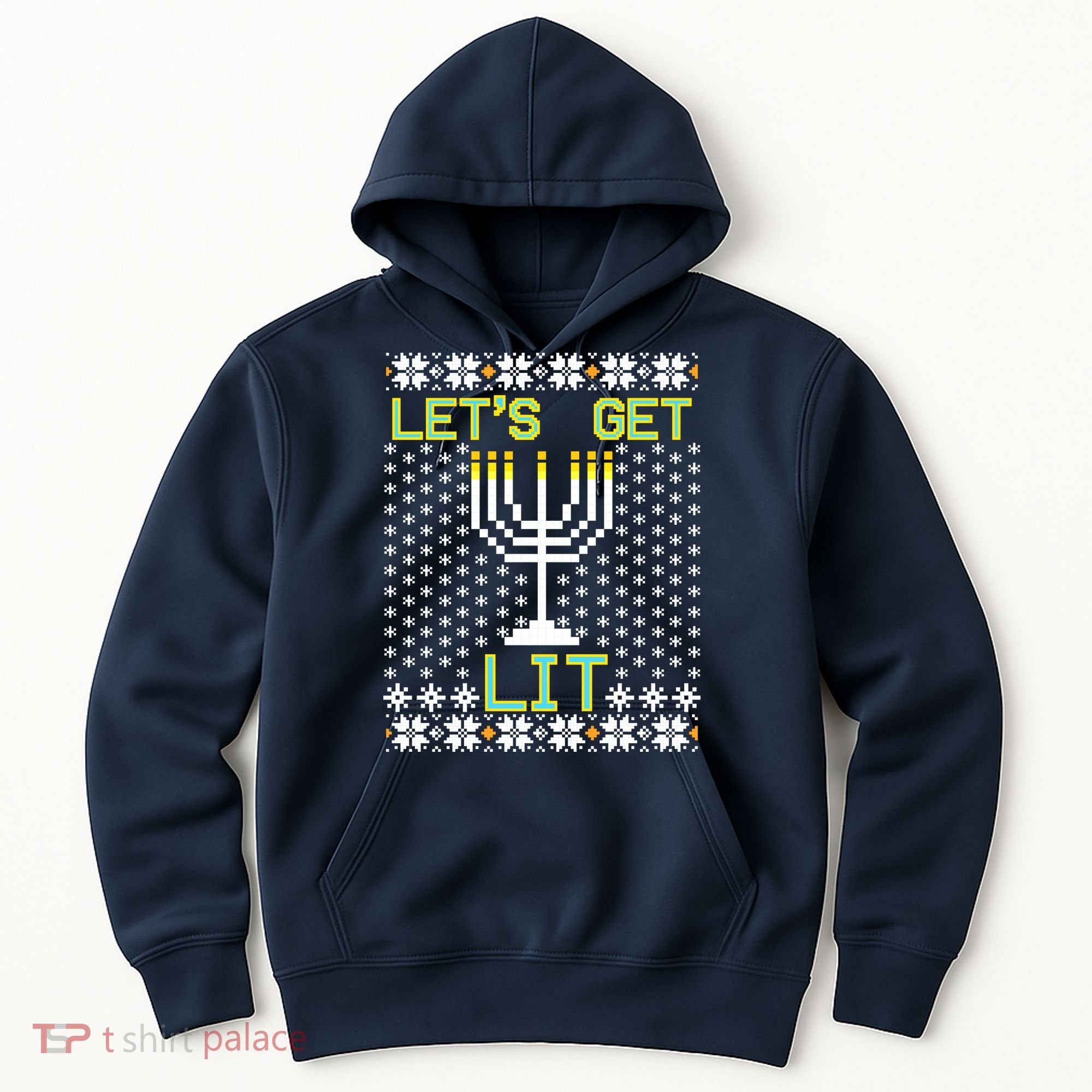 Let's Get Lit Funny Hanukkah Ugly Hoodie