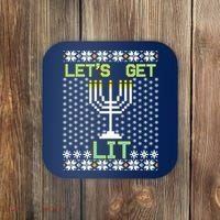 Let's Get Lit Funny Hanukkah Ugly Coaster thumb 0