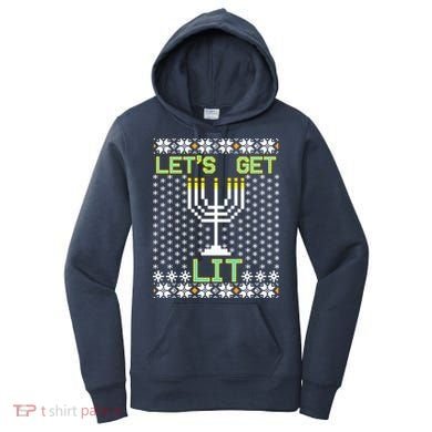 Let's Get Lit Funny Hanukkah Ugly Women's Hoodie