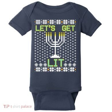 Let's Get Lit Funny Hanukkah Ugly Baby Bodysuit