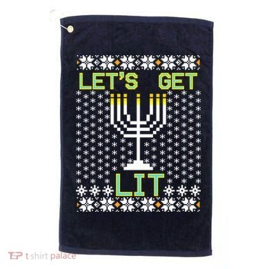 Let's Get Lit Funny Hanukkah Ugly Golf Towel