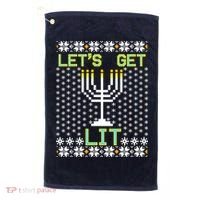 Let's Get Lit Funny Hanukkah Ugly Golf Towel thumb 0