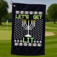 Let's Get Lit Funny Hanukkah Ugly Golf Towel thumb 1