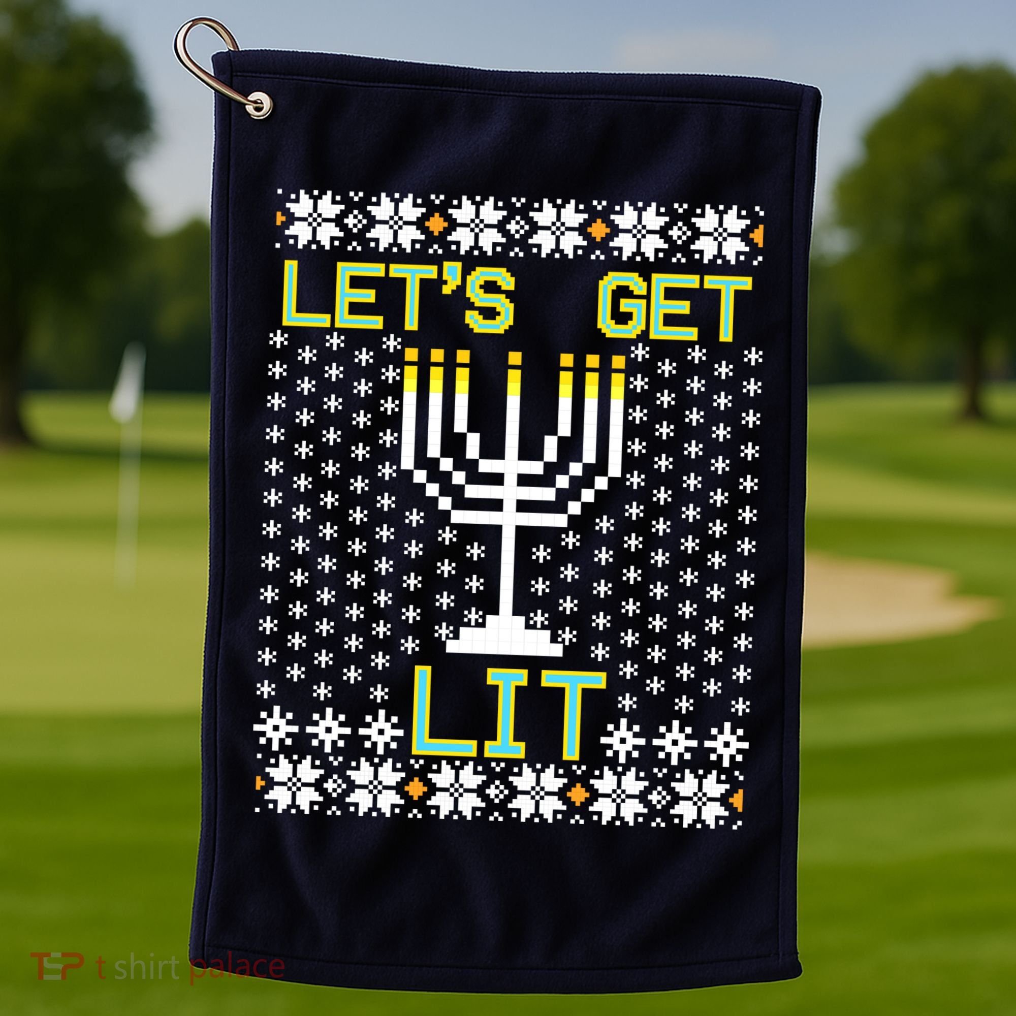 Let's Get Lit Funny Hanukkah Ugly Golf Towel