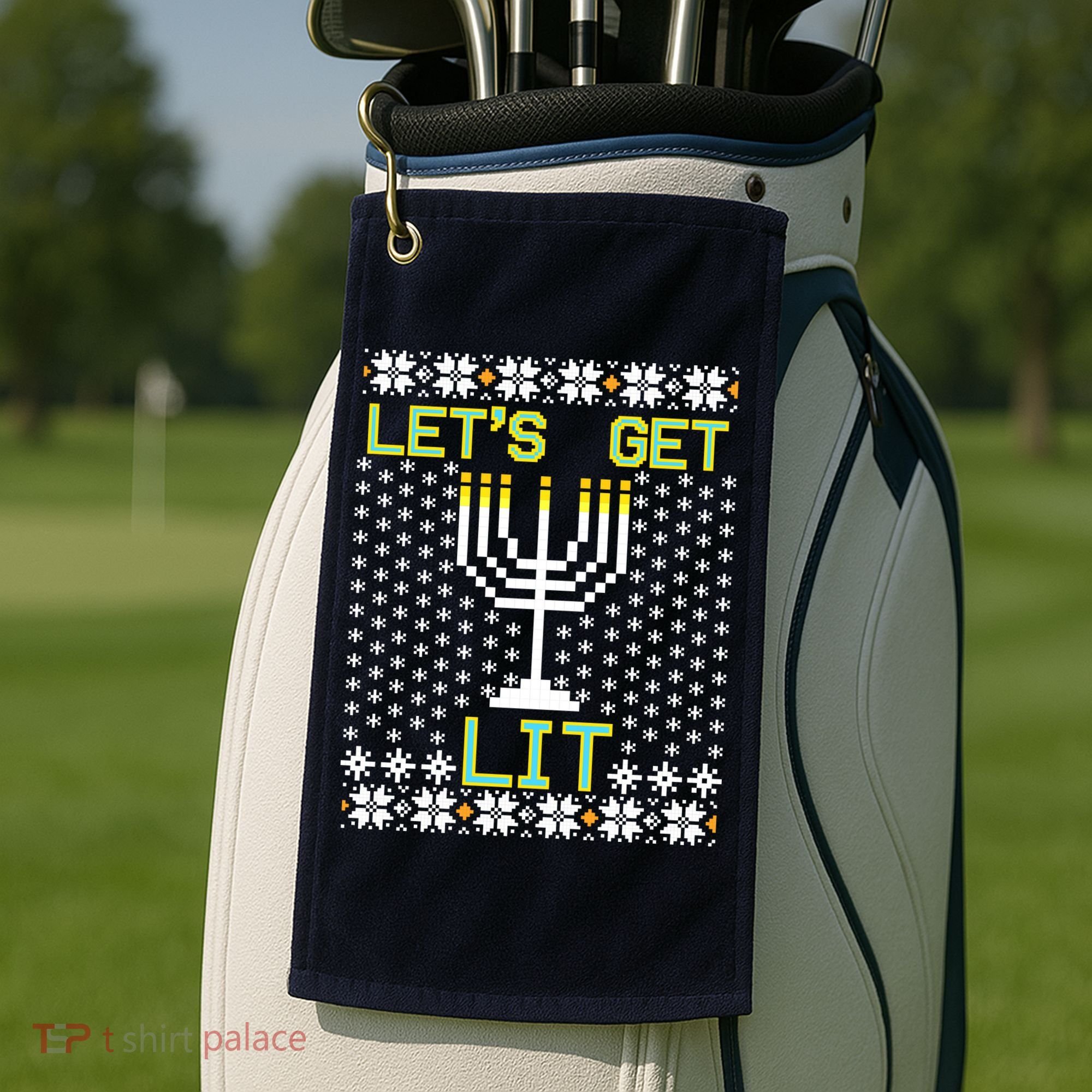Let's Get Lit Funny Hanukkah Ugly Golf Towel