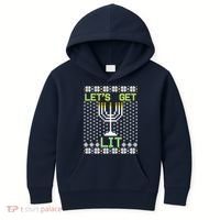 Let's Get Lit Funny Hanukkah Ugly Kids Hoodie thumb 0