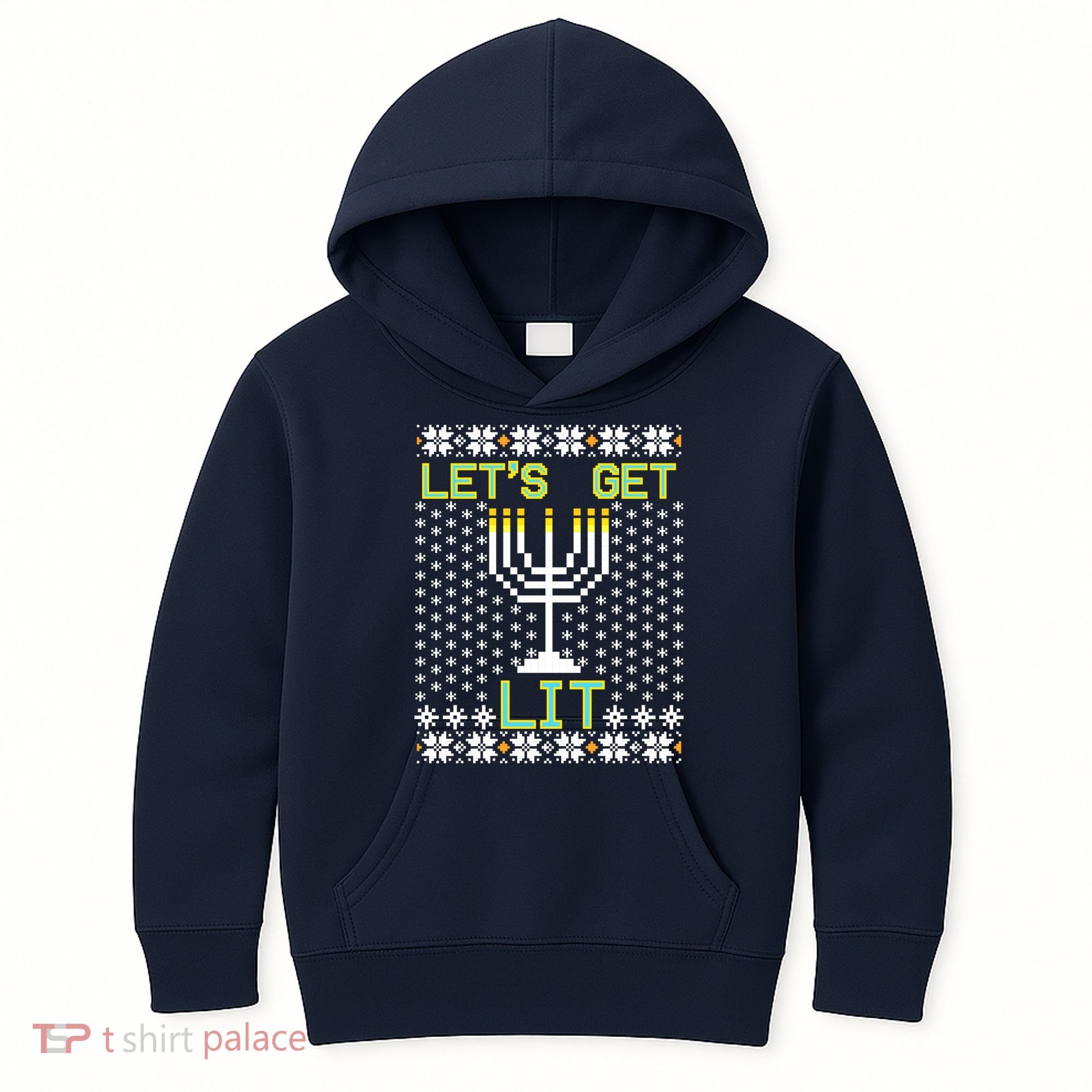 Let's Get Lit Funny Hanukkah Ugly Kids Hoodie