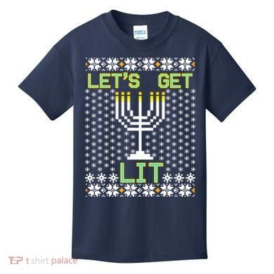 Let's Get Lit Funny Hanukkah Ugly Kids T-Shirt