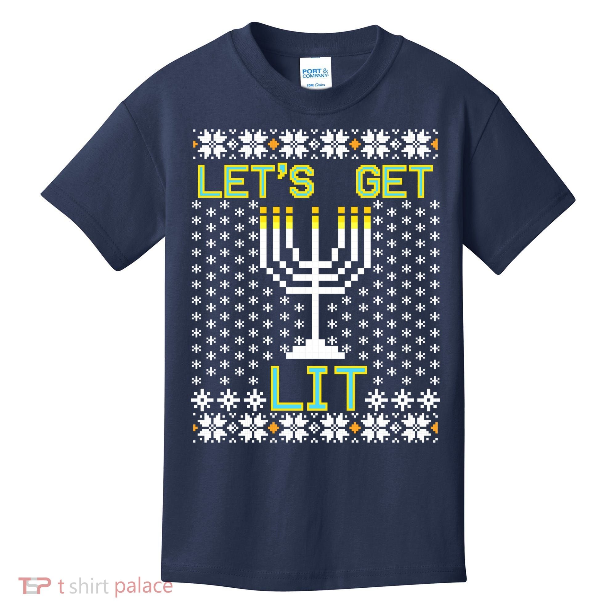 Let's Get Lit Funny Hanukkah Ugly Kids T-Shirt