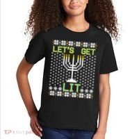 Let's Get Lit Funny Hanukkah Ugly Kids T-Shirt thumb 2