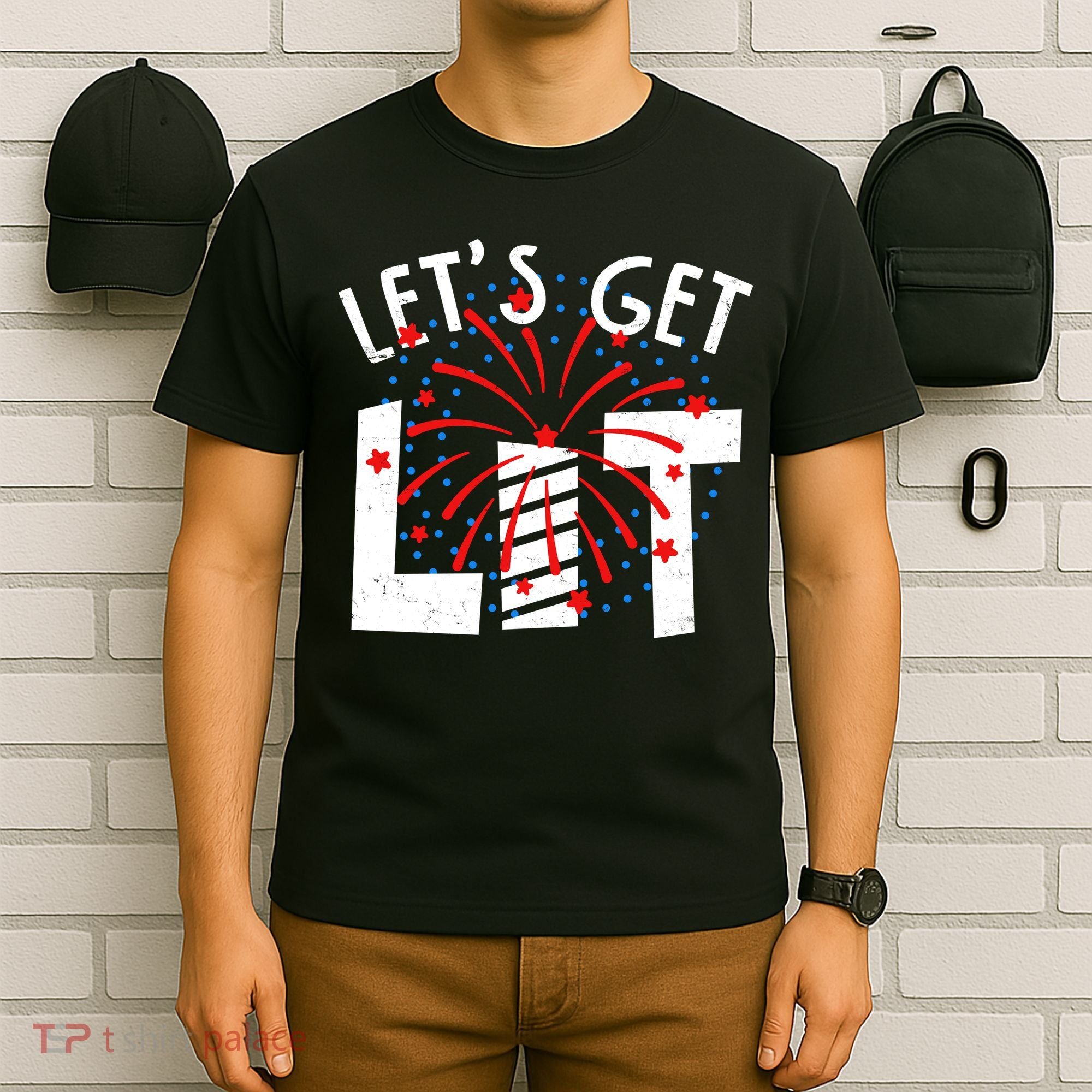 Let's Get Lit Memorial Day 4th of July Fireworks T-Shirt