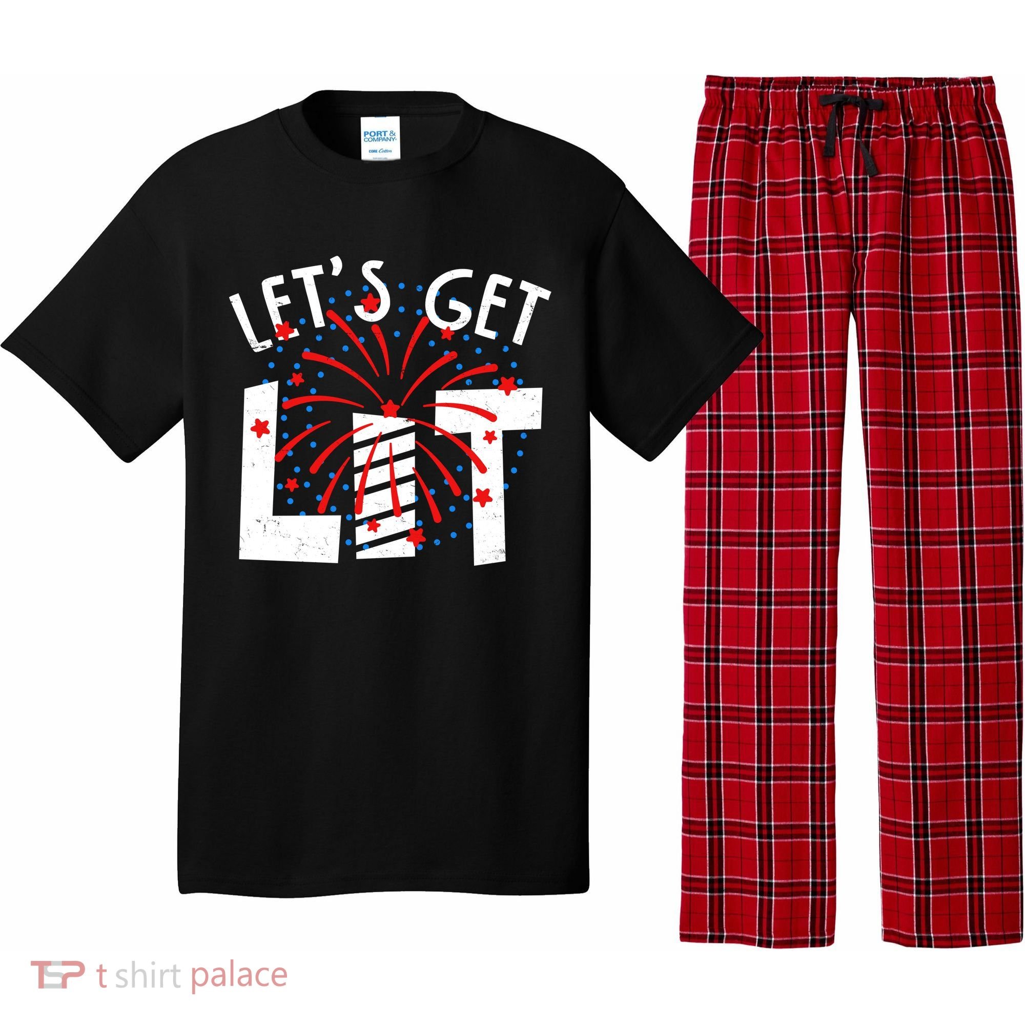 Let's Get Lit Memorial Day 4th of July Fireworks Pajama Set