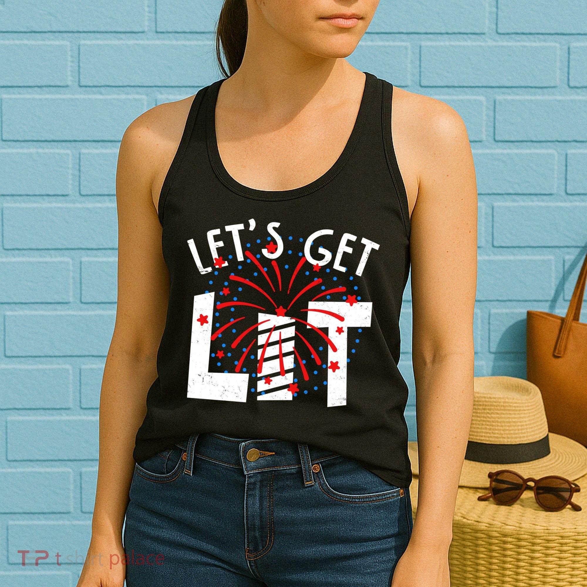 Let's Get Lit Memorial Day 4th of July Fireworks Women's Tank Top