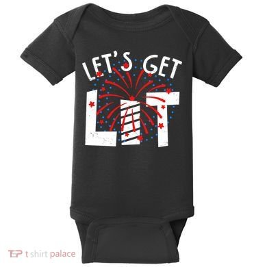 Let's Get Lit Memorial Day 4th of July Fireworks Baby Bodysuit