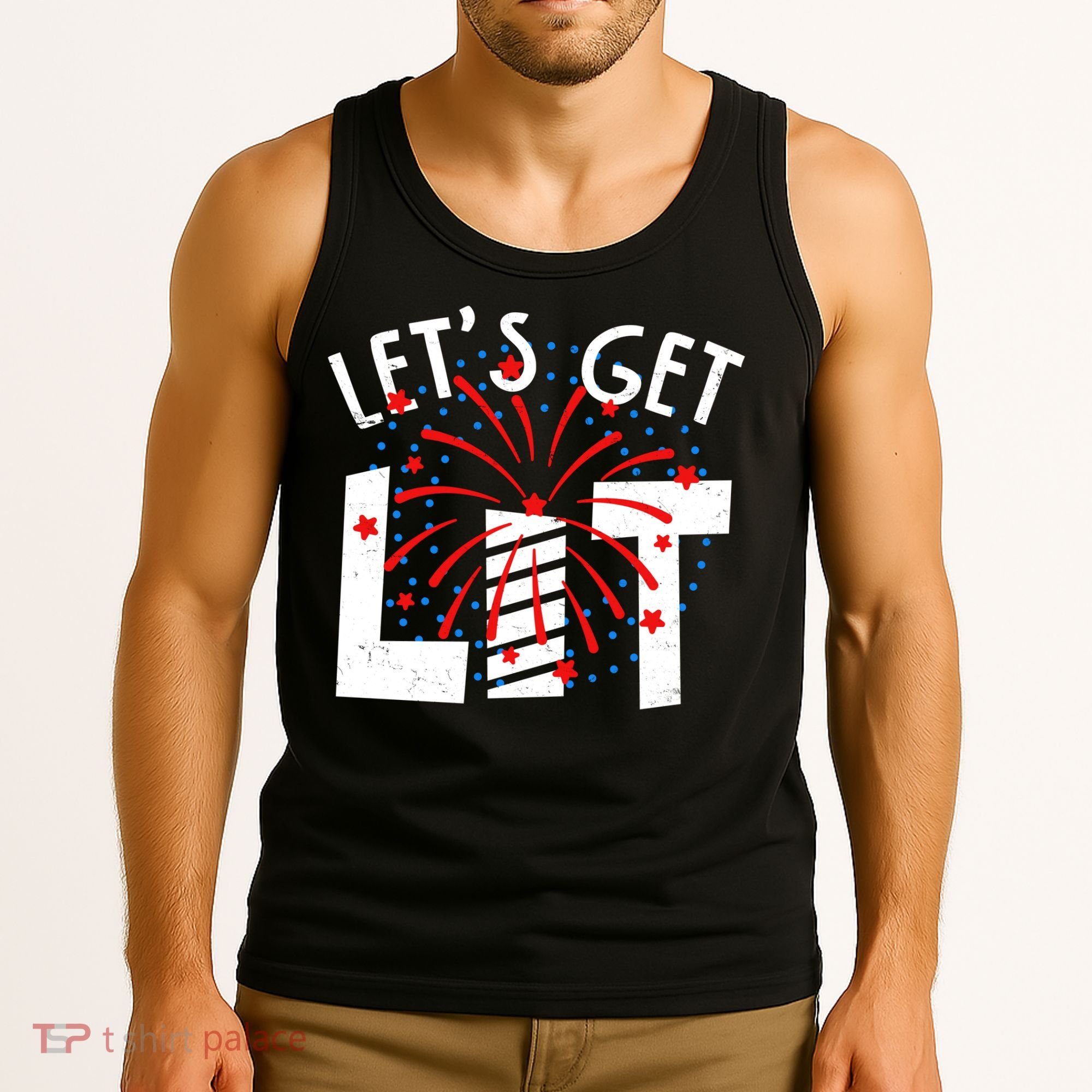 Let's Get Lit Memorial Day 4th of July Fireworks Tank Top
