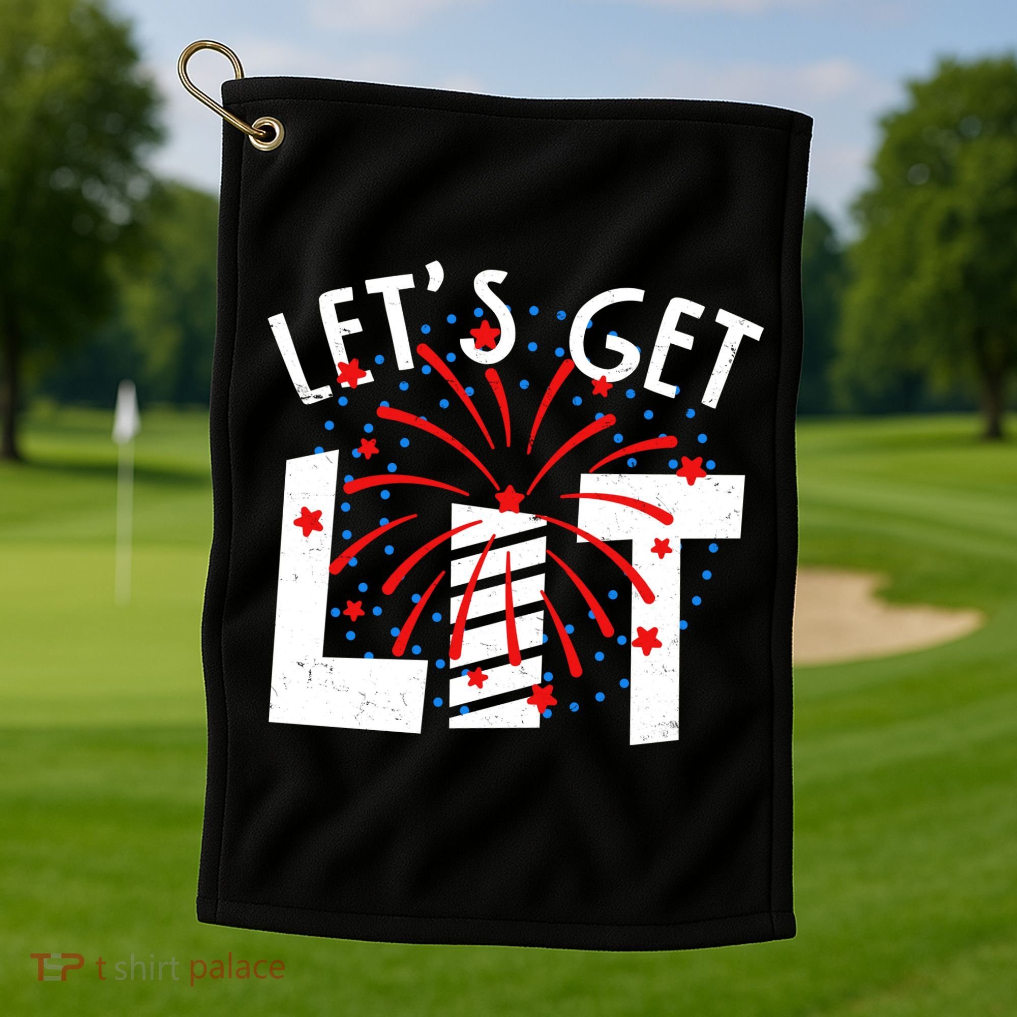 Let's Get Lit Memorial Day 4th of July Fireworks Golf Towel