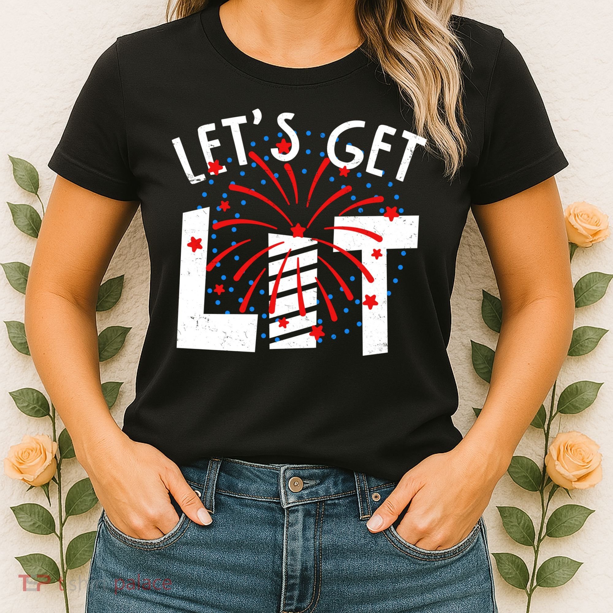 Let's Get Lit Memorial Day 4th of July Fireworks Women's T-Shirt