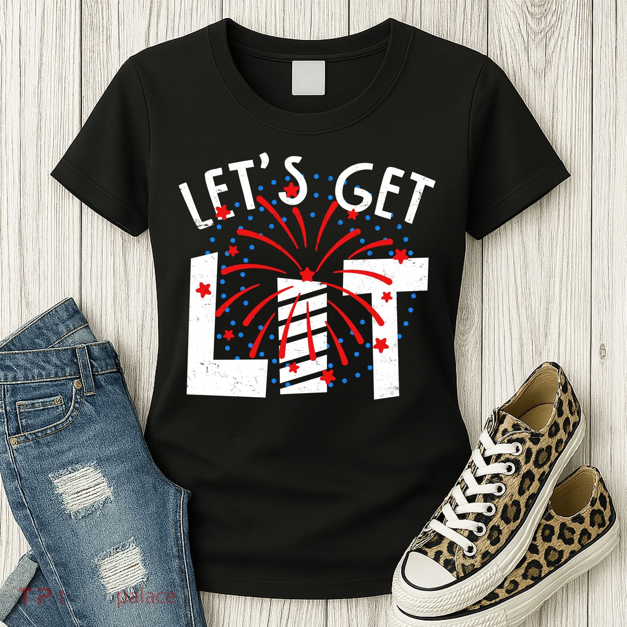 Let's Get Lit Memorial Day 4th of July Fireworks Women's T-Shirt