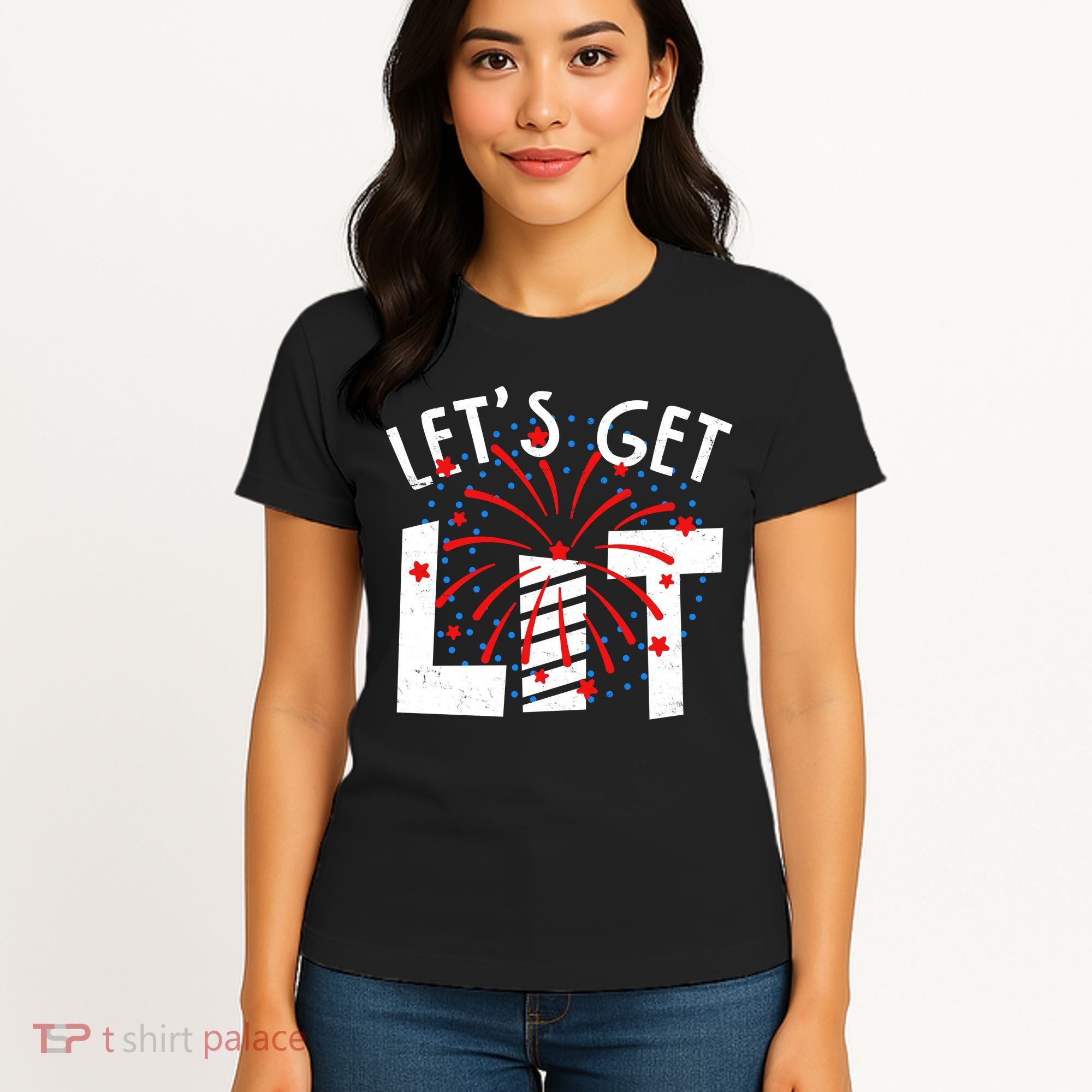 Let's Get Lit Memorial Day 4th of July Fireworks Women's T-Shirt