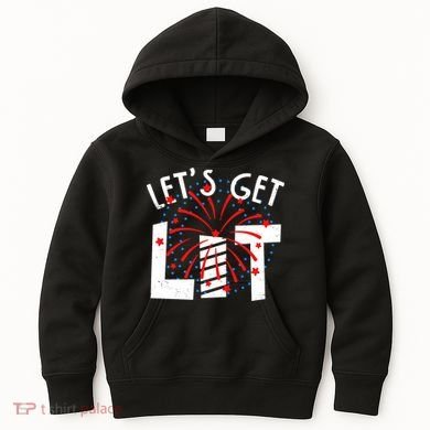 Let's Get Lit Memorial Day 4th of July Fireworks Kids Hoodie