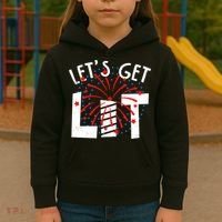 Let's Get Lit Memorial Day 4th of July Fireworks Kids Hoodie thumb 3