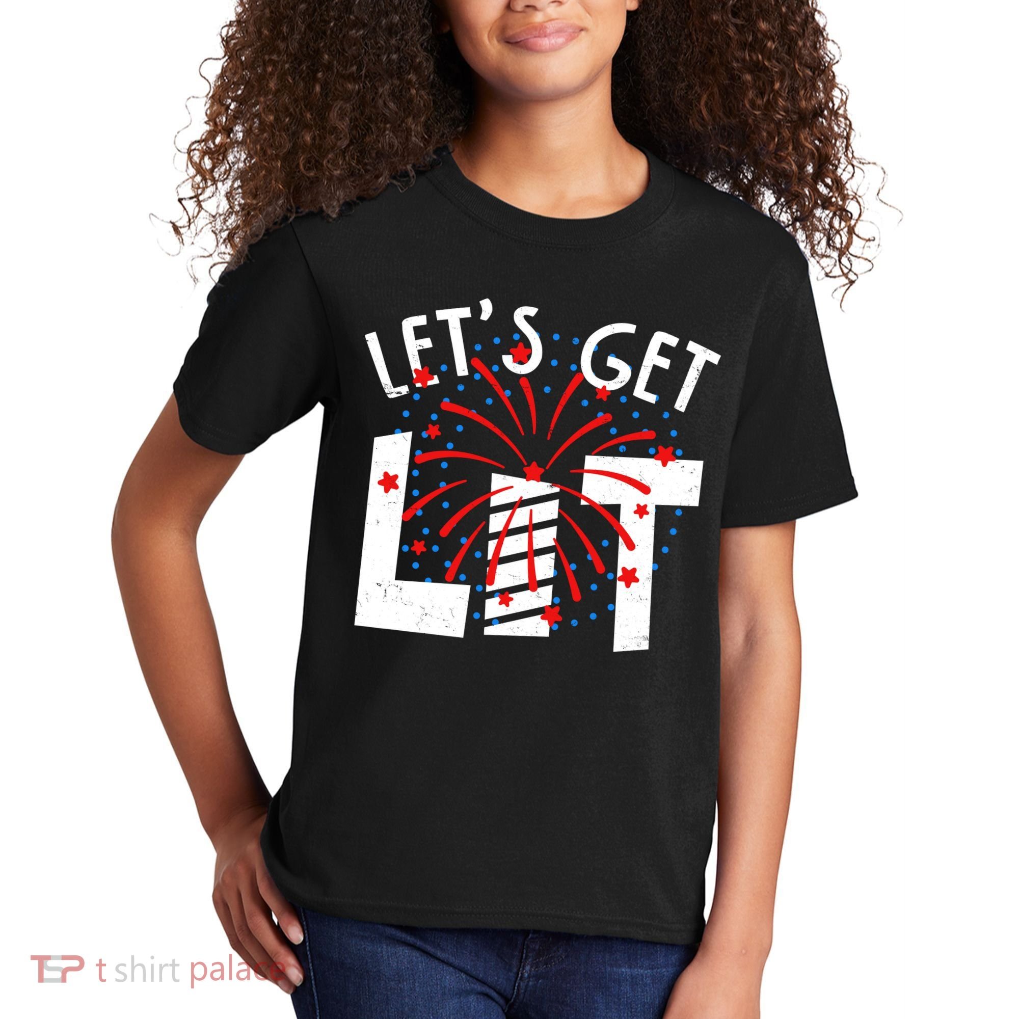 Let's Get Lit Memorial Day 4th of July Fireworks Kids T-Shirt