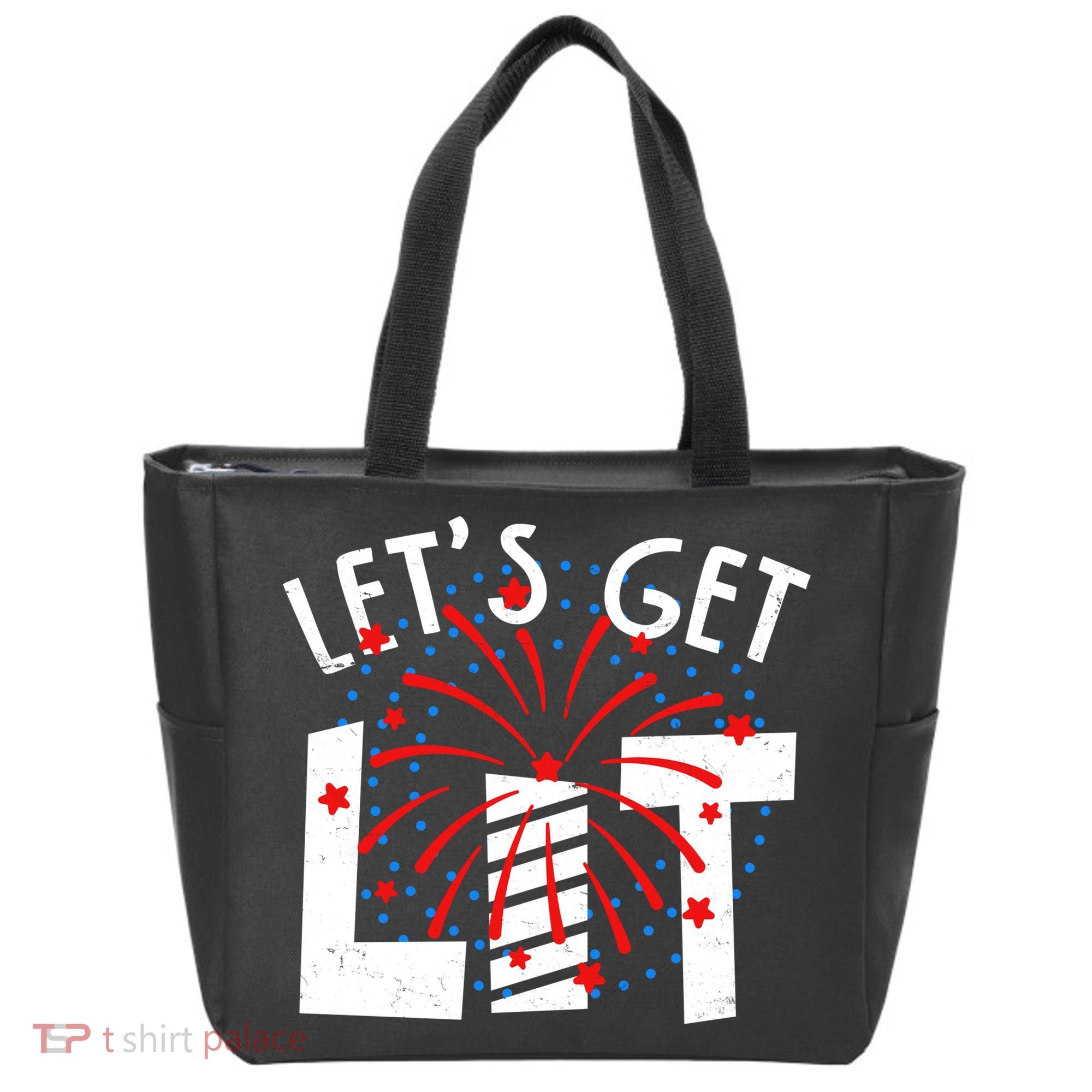 Let's Get Lit Memorial Day 4th of July Fireworks Tote Bag