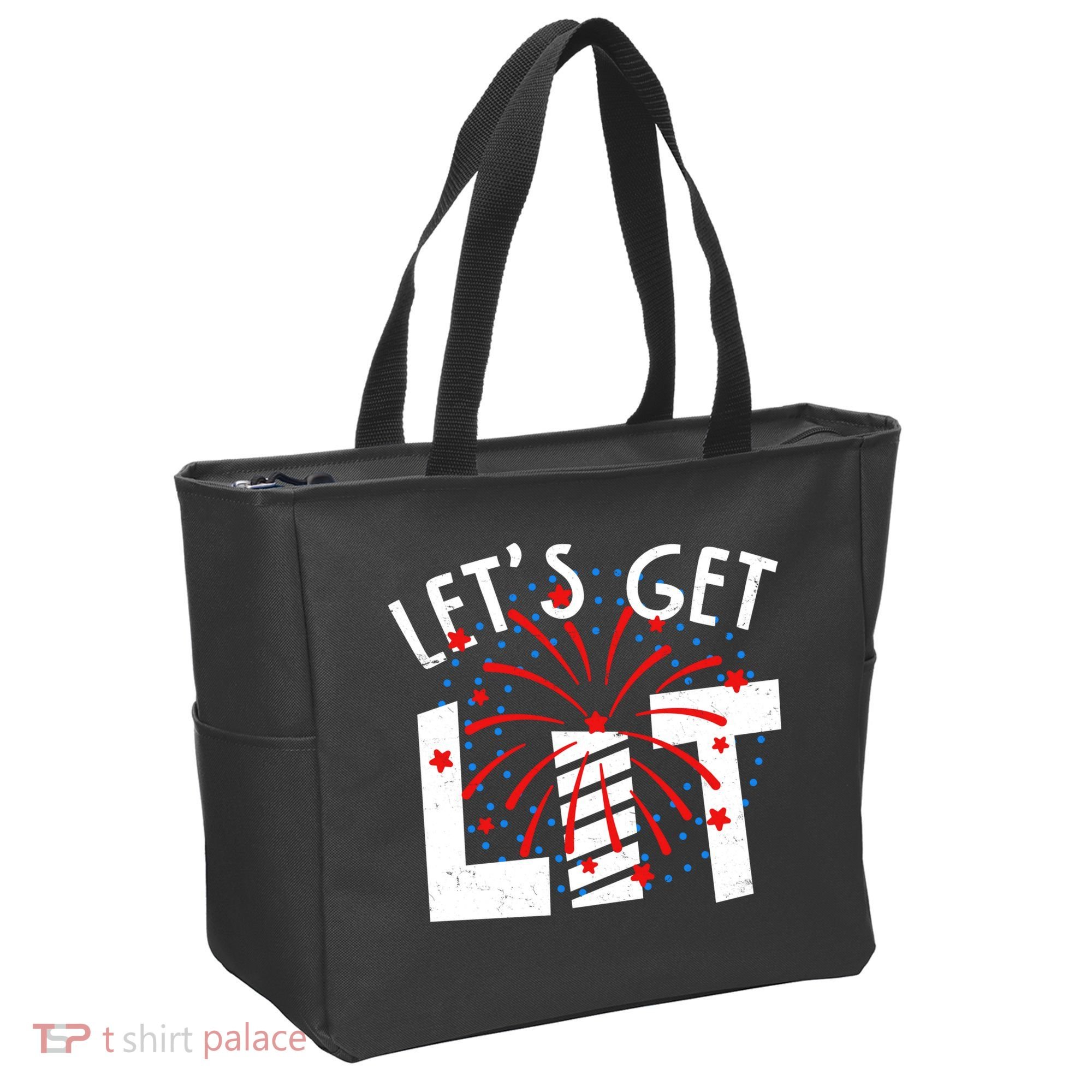 Let's Get Lit Memorial Day 4th of July Fireworks Tote Bag