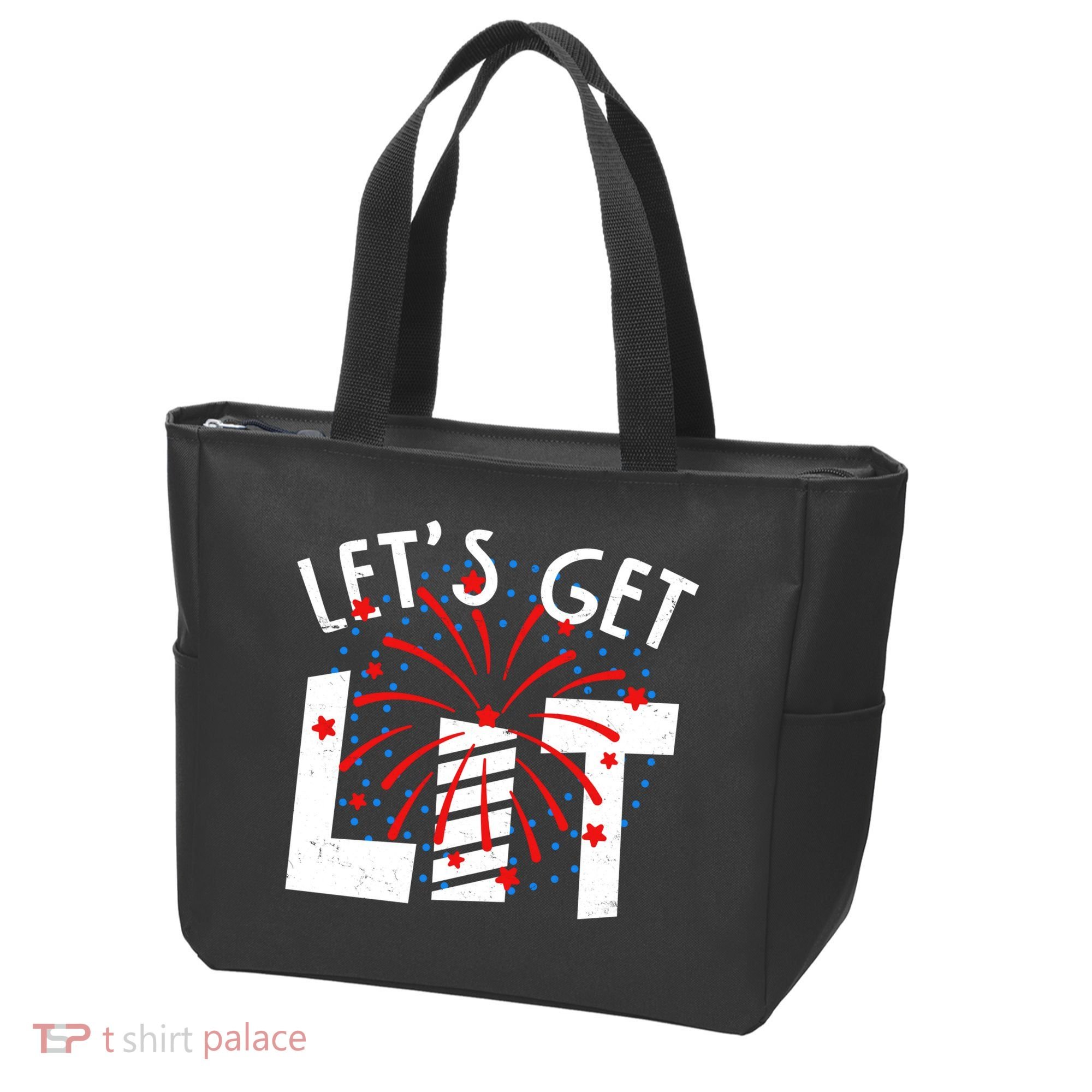 Let's Get Lit Memorial Day 4th of July Fireworks Tote Bag