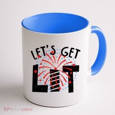 Let's Get Lit Memorial Day 4th of July Fireworks Coffee Mug back