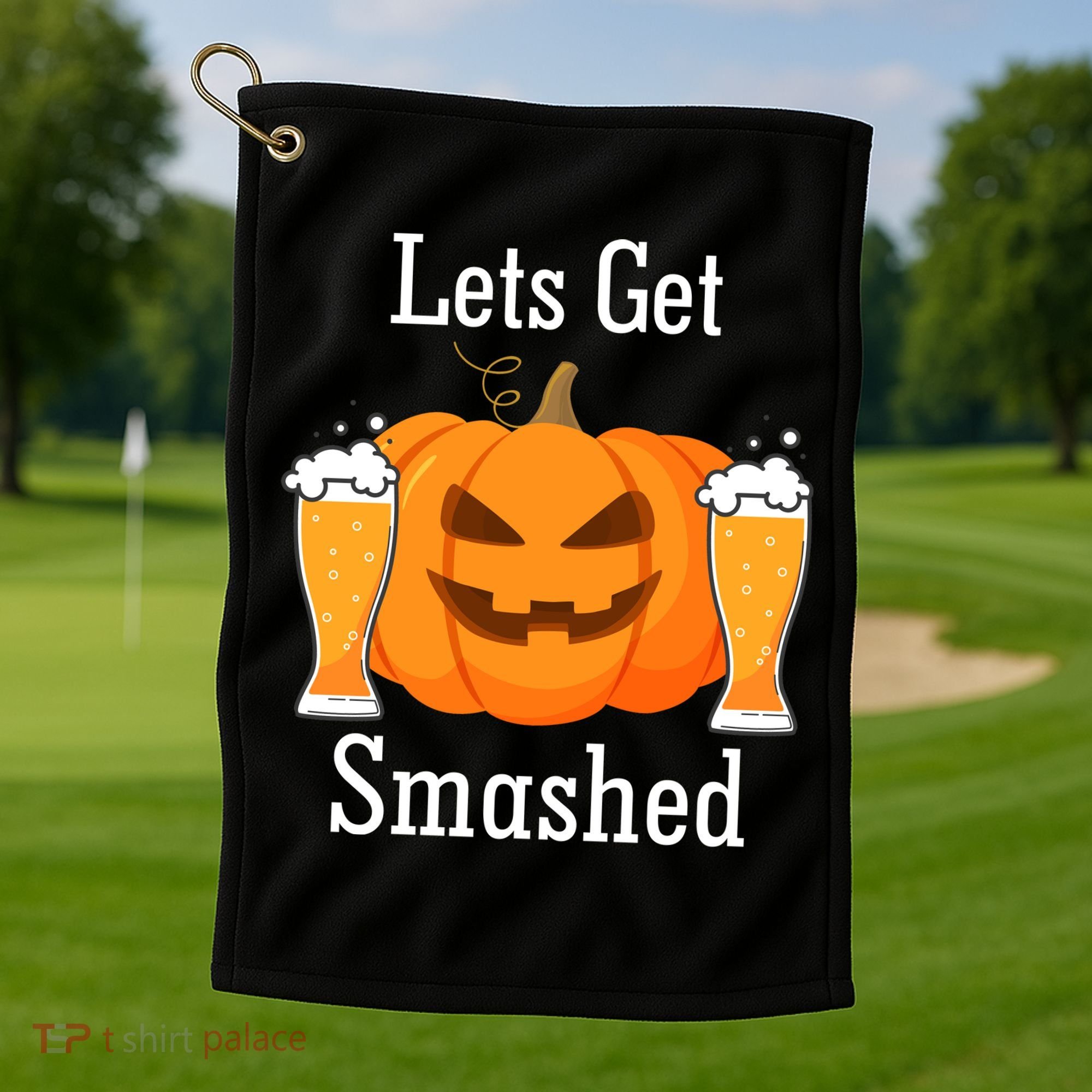 Lets Get Smashed Pumpkin Beer Halloween Party Golf Towel