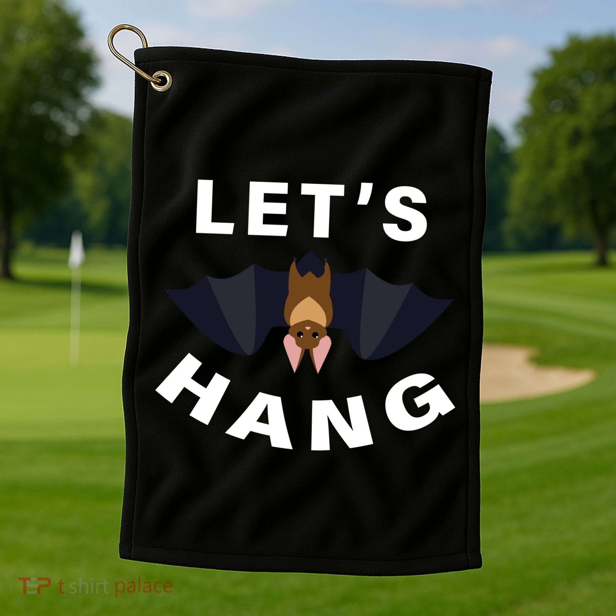 Lets Hang Funny Halloween Bat Golf Towel