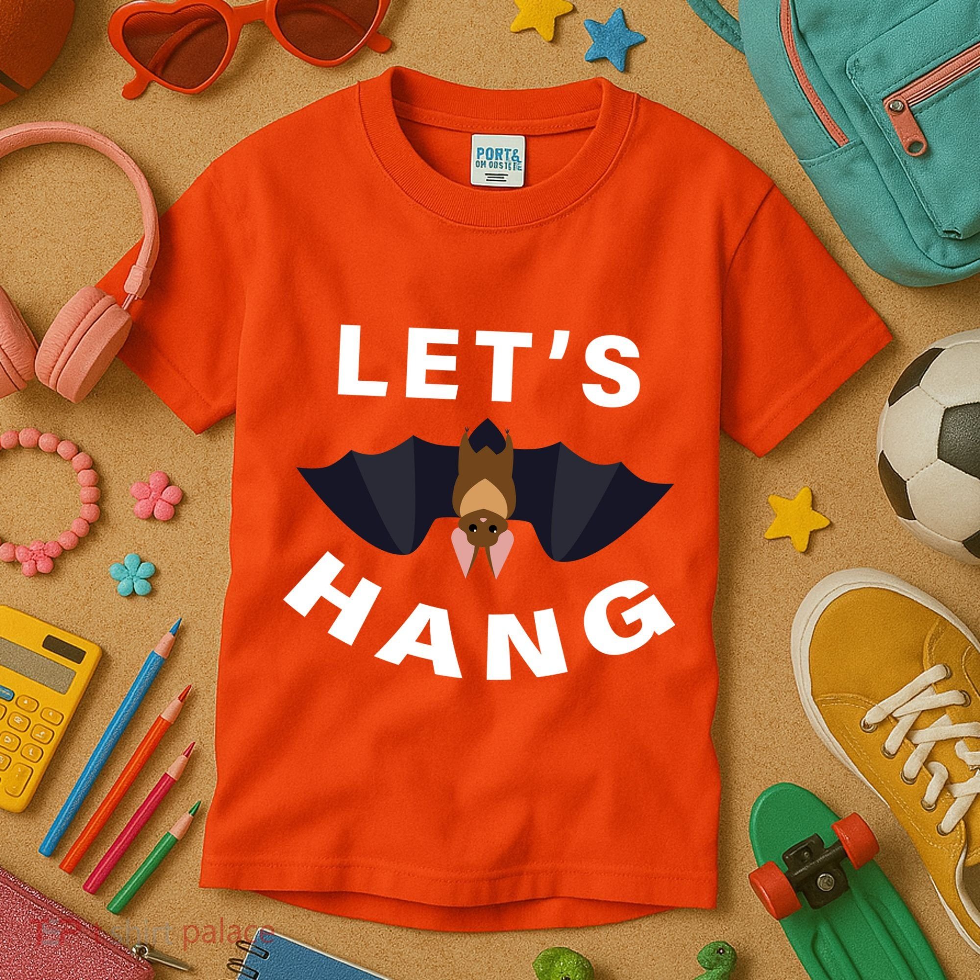 Lets Hang Funny Halloween Bat Kids T-Shirt