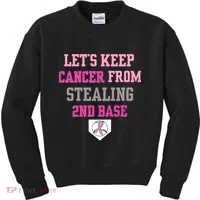Let's Keep Cancer From Stealing 2nd Base Ribbon Kids Sweatshirt thumb 0
